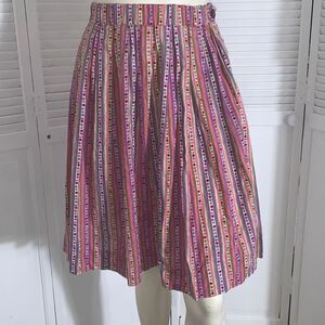 Vintage Colorful Whimsical Retro Print Pleated A Line Skirt XS
